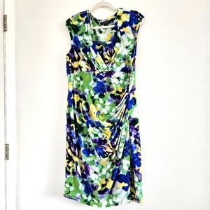 Lauren Ralph Lauren Floral Faux-Wrap Dress Rushing Yellow Green Blue
